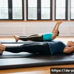 필라테스 강사 실기 강의 방법 - A serene Pilates studio scene featuring a diverse group of adult participants attentively practicing...